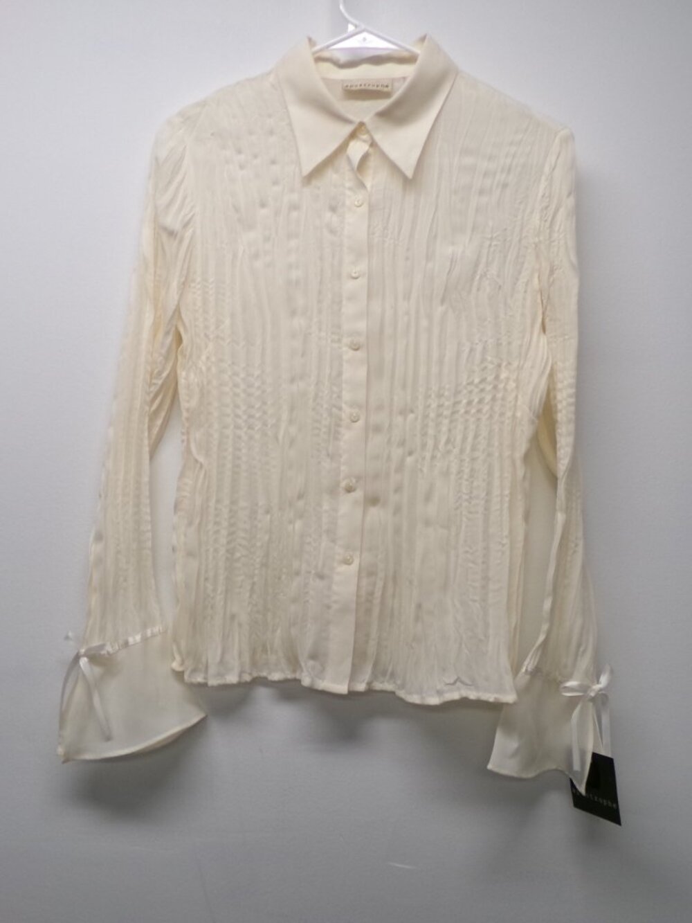 NWT Vtg Y2K Ivory Crinkle Bell Wrist Apostrophe Sheer Top Shirt Women's XS